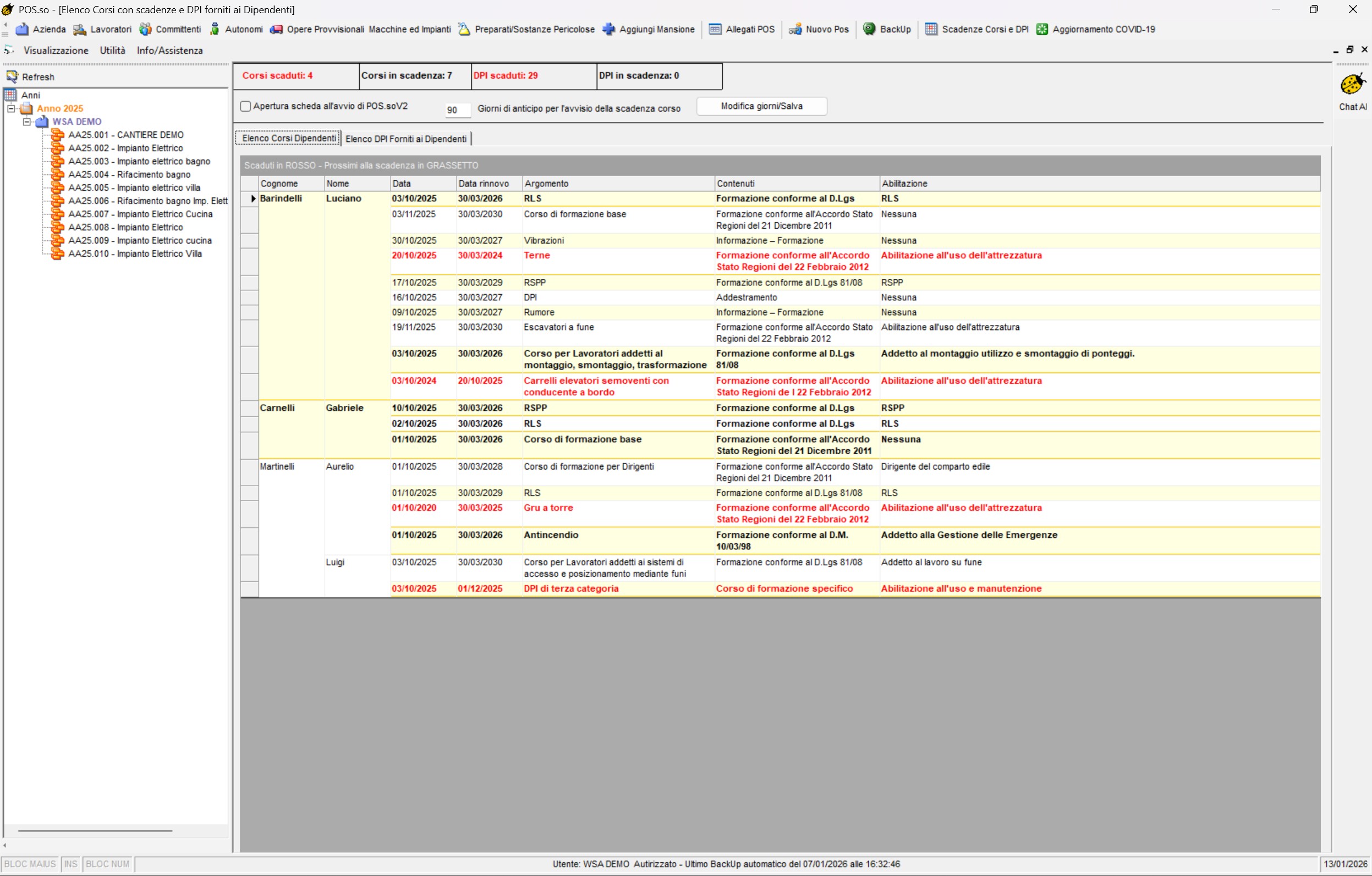 Scadenze corsi