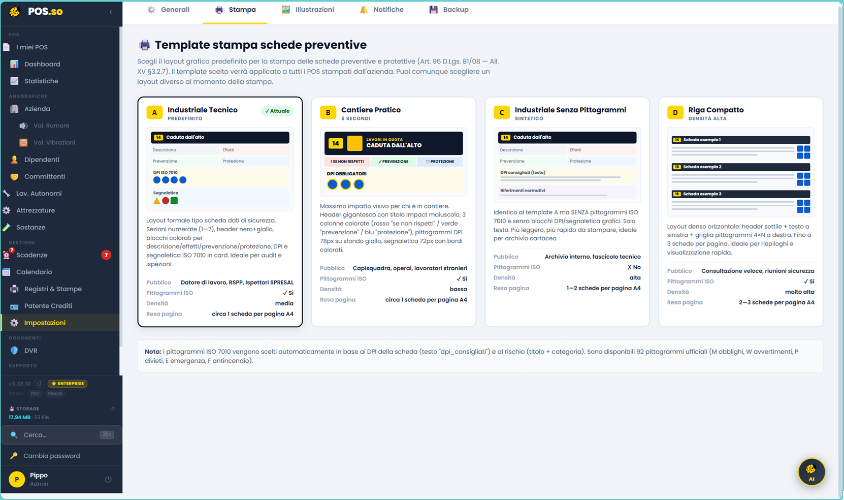 Template di stampa delle schede di sicurezza