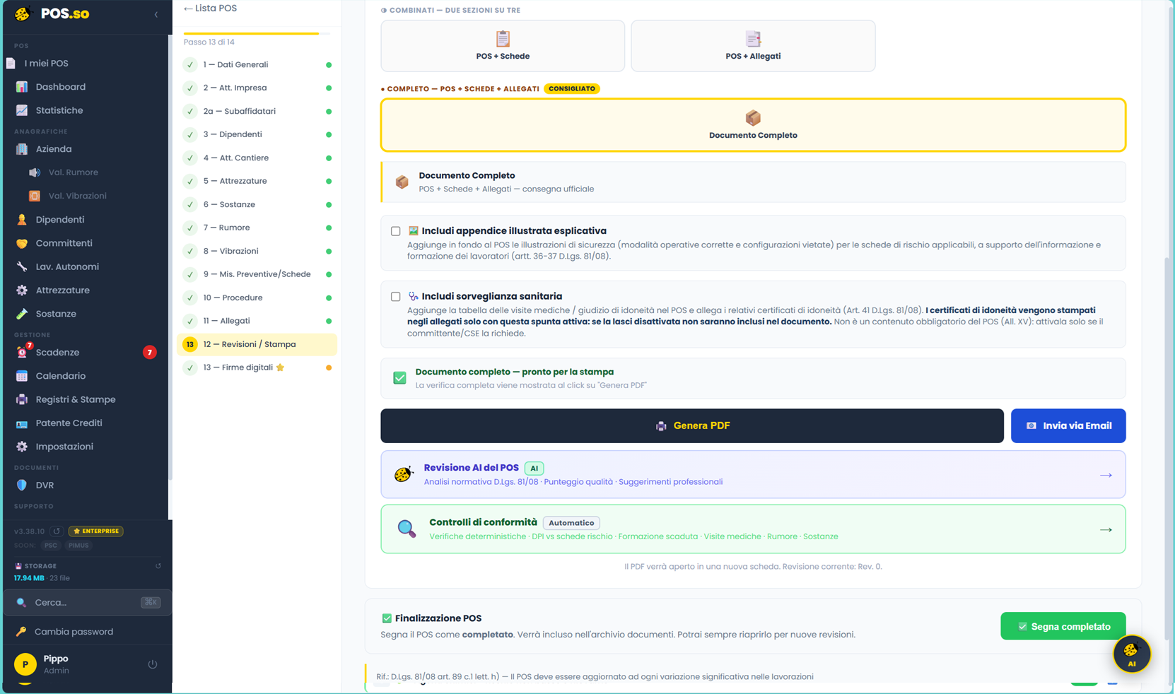 Generazione del PDF del Piano Operativo di Sicurezza